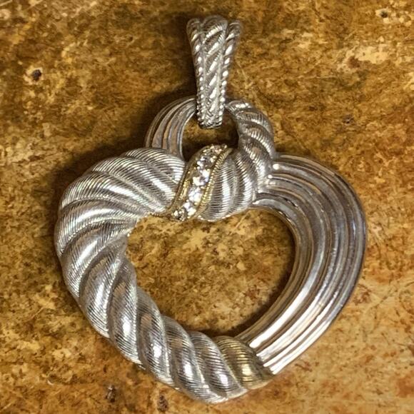 Judith Ripka Heart Pendant/Enhancer Sterling Two Tone with Cz's - Picture 1 of 7